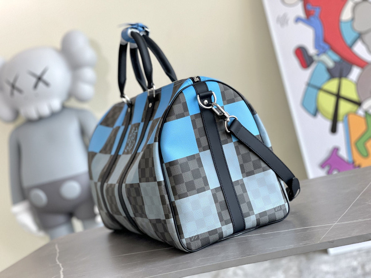 Keepall 50 Bandoulière Blue Damier Graphite