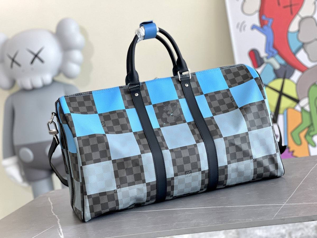 Keepall 50 Bandoulière Blue Damier Graphite