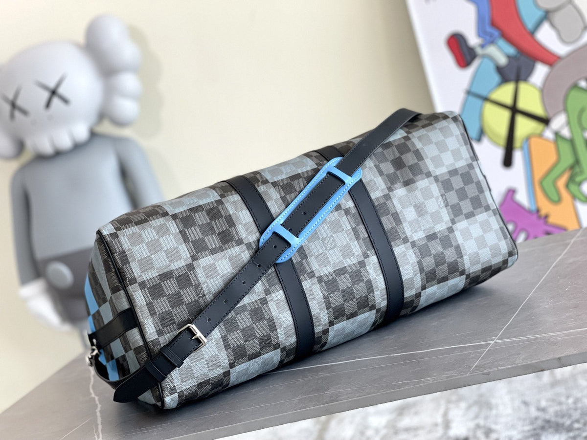 Keepall 50 Bandoulière Blue Damier Graphite