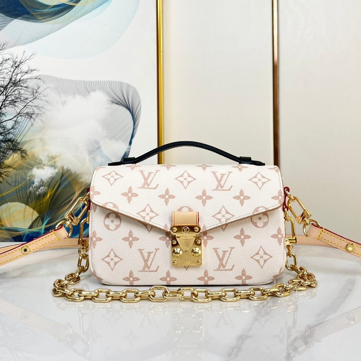 Pochette Metis 21.5 White Brown Monogram Canvas