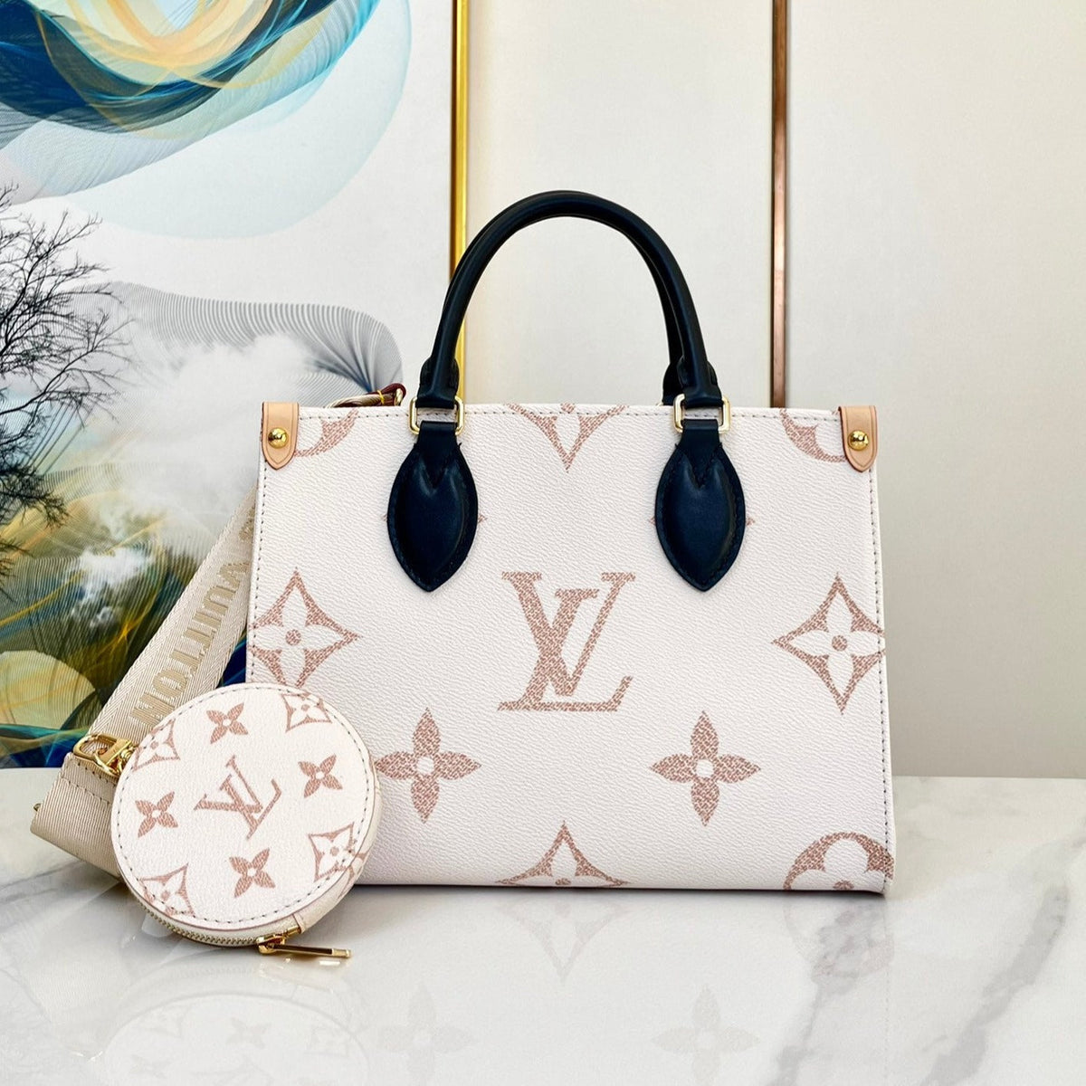 Onthego 25 White Brown Monogram Canvas