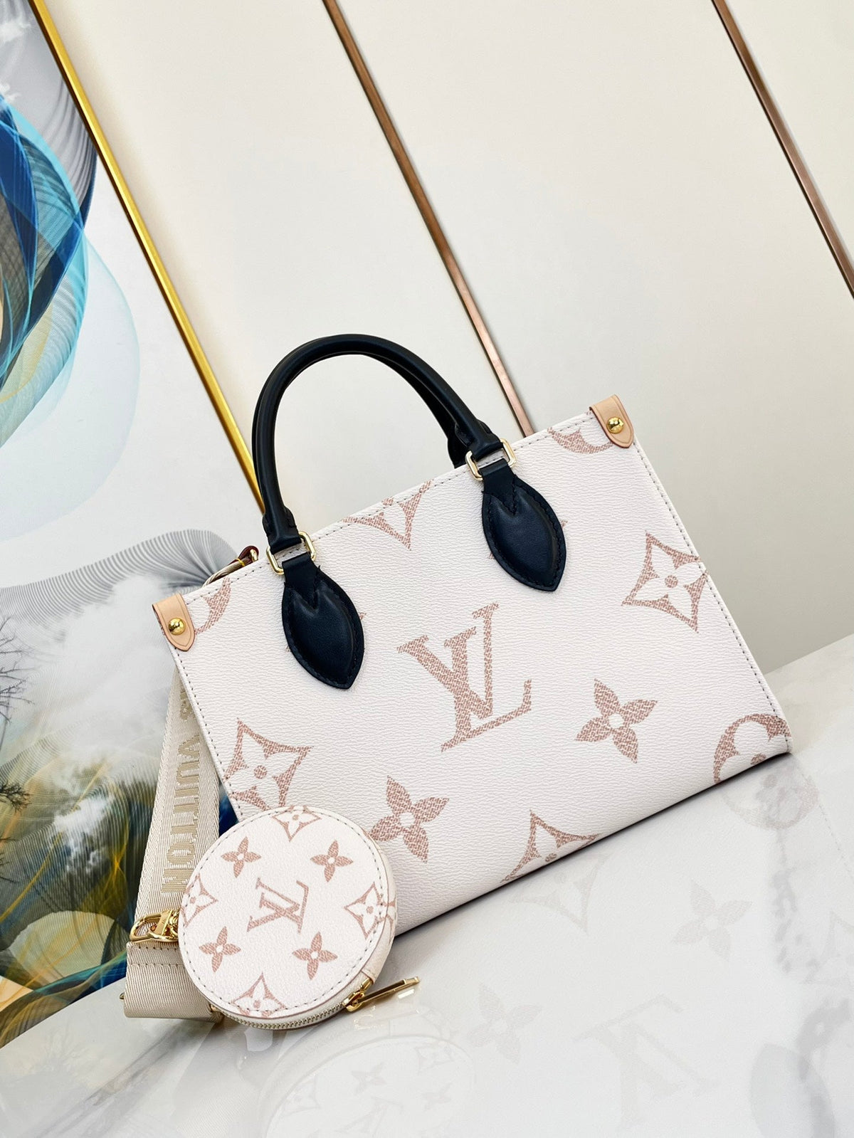 Onthego 25 White Brown Monogram Canvas