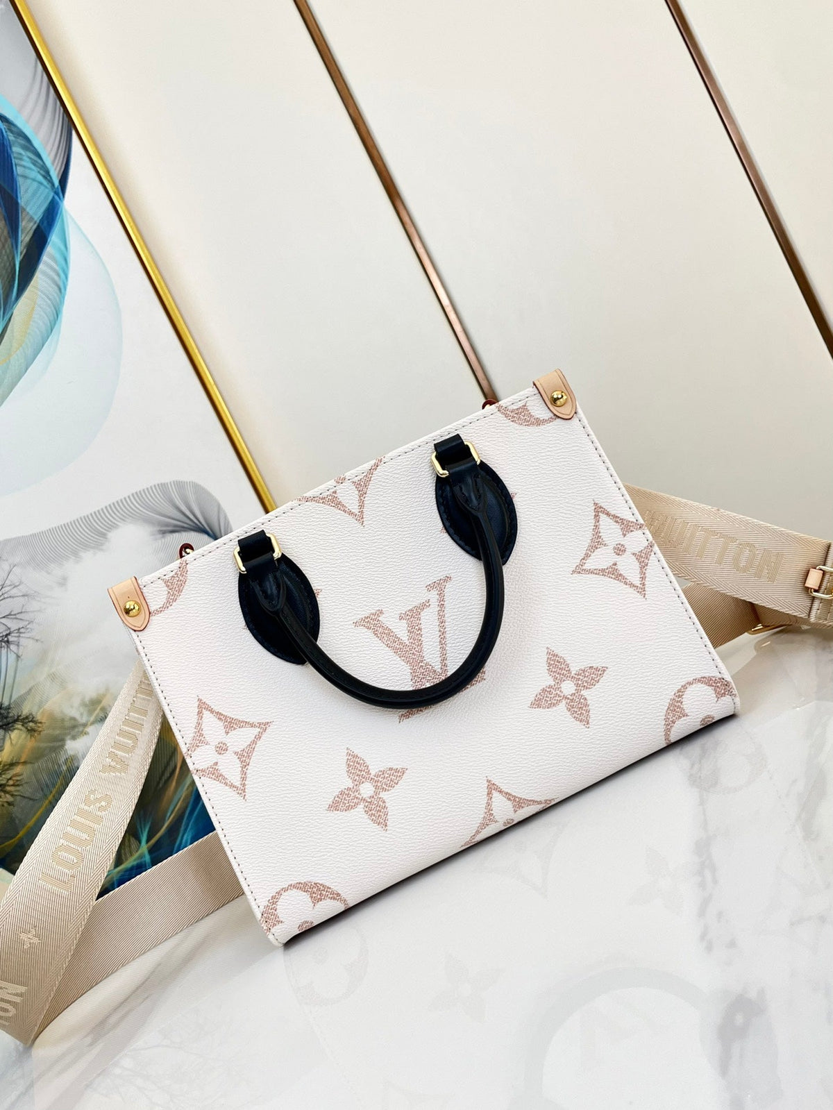 Onthego 25 White Brown Monogram Canvas