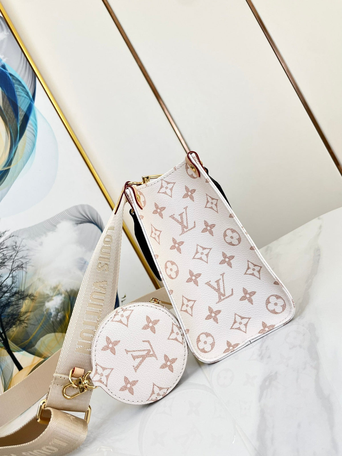 Onthego 25 White Brown Monogram Canvas
