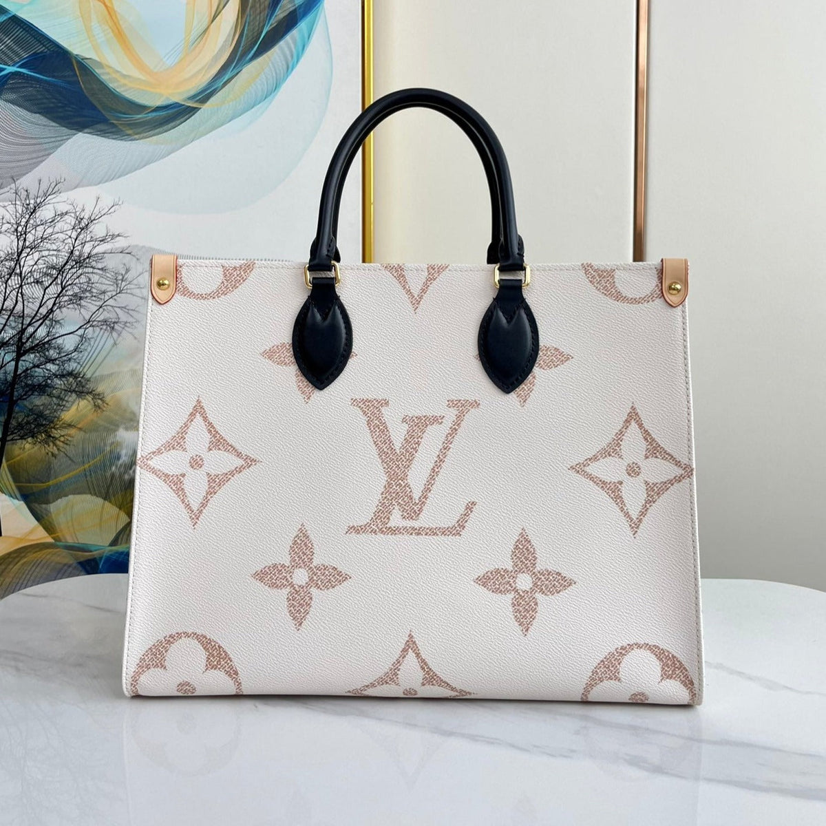 Onthego 35 White Brown Monogram Canvas