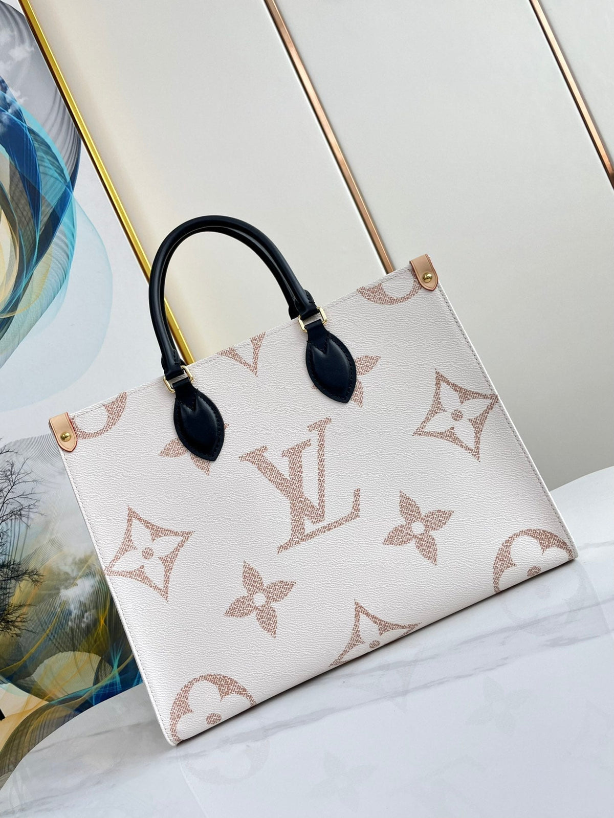 Onthego 35 White Brown Monogram Canvas
