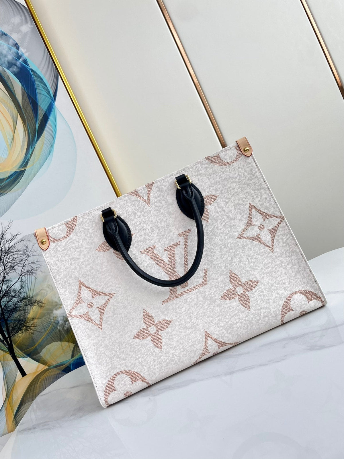 Onthego 35 White Brown Monogram Canvas