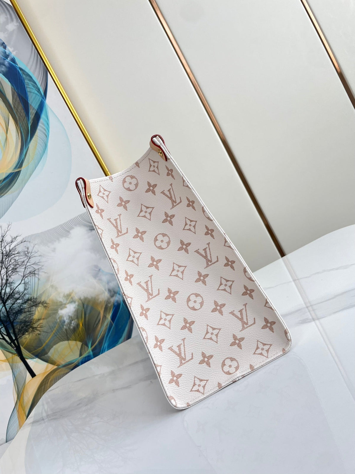 Onthego 35 White Brown Monogram Canvas
