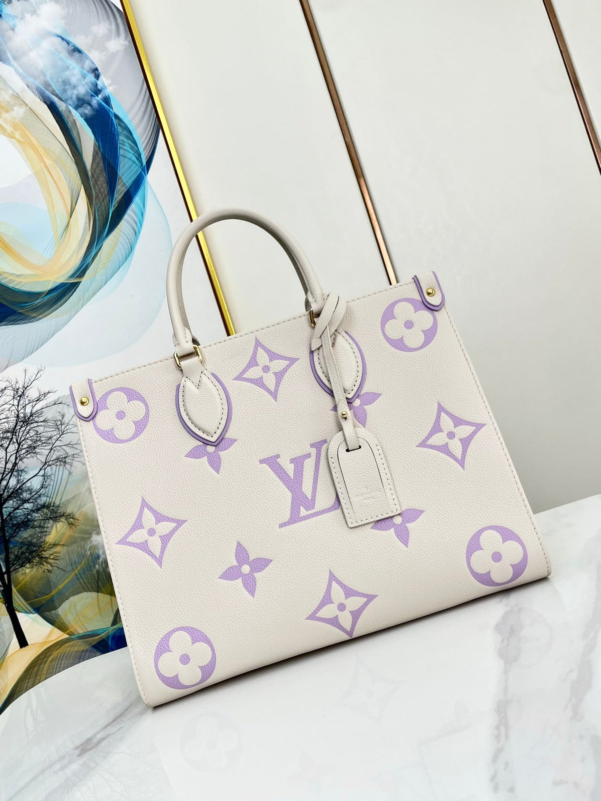 Onthego 35 White Purple Monogram Canvas