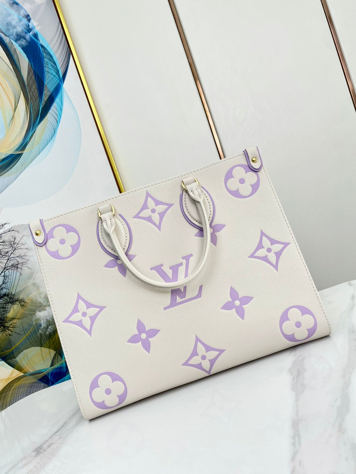 Onthego 35 White Purple Monogram Canvas