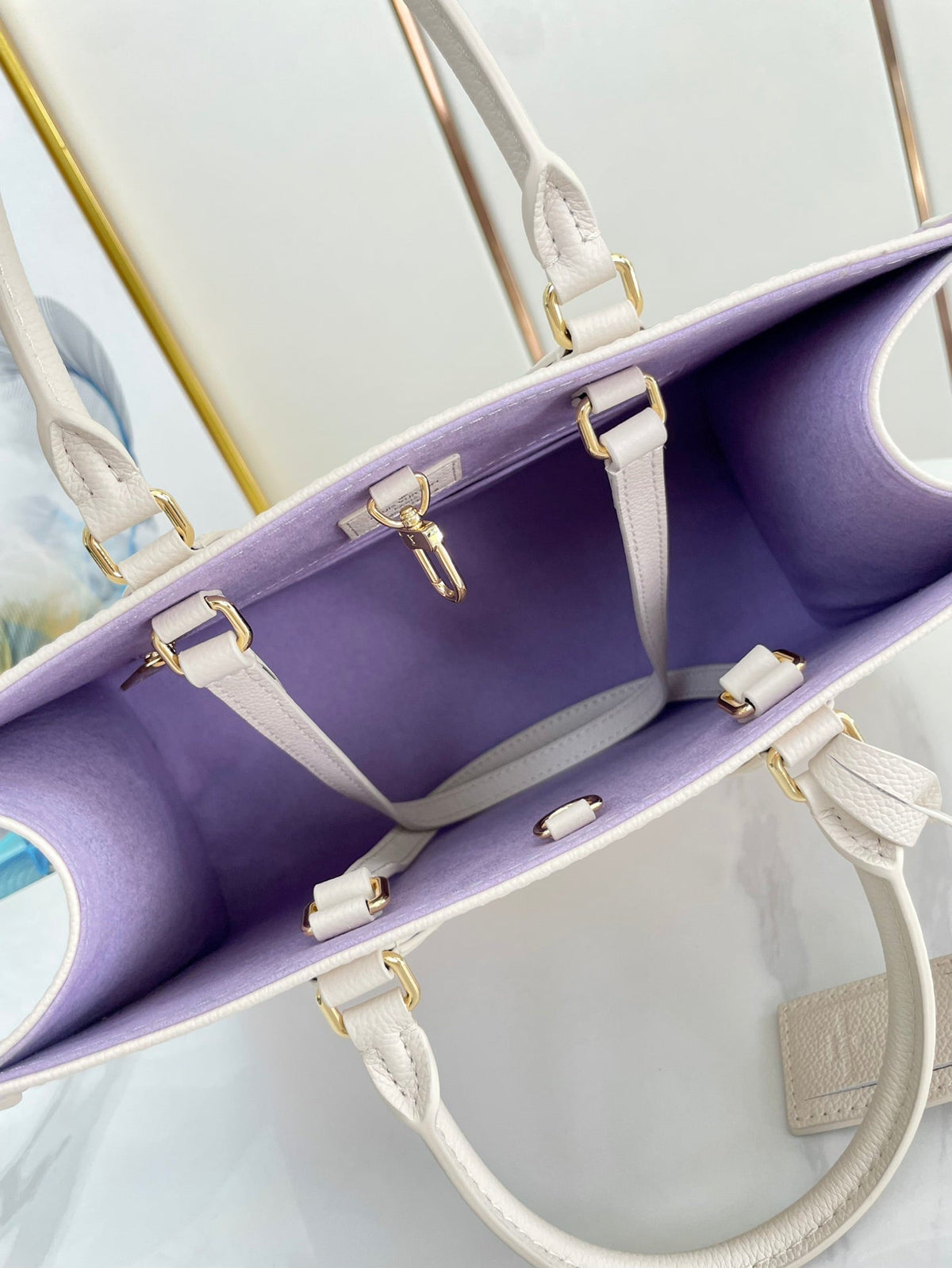Onthego 35 White Purple Monogram Canvas