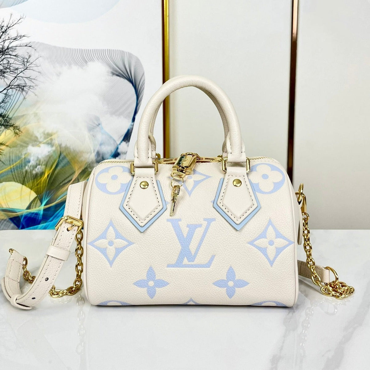 Speedy 20.5 White Blue Monogram Canvas