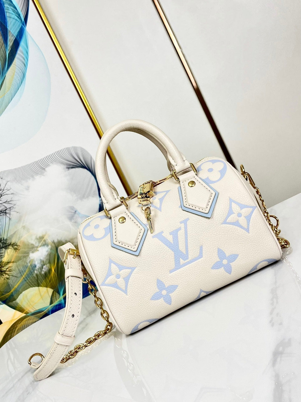 Speedy 20.5 White Blue Monogram Canvas