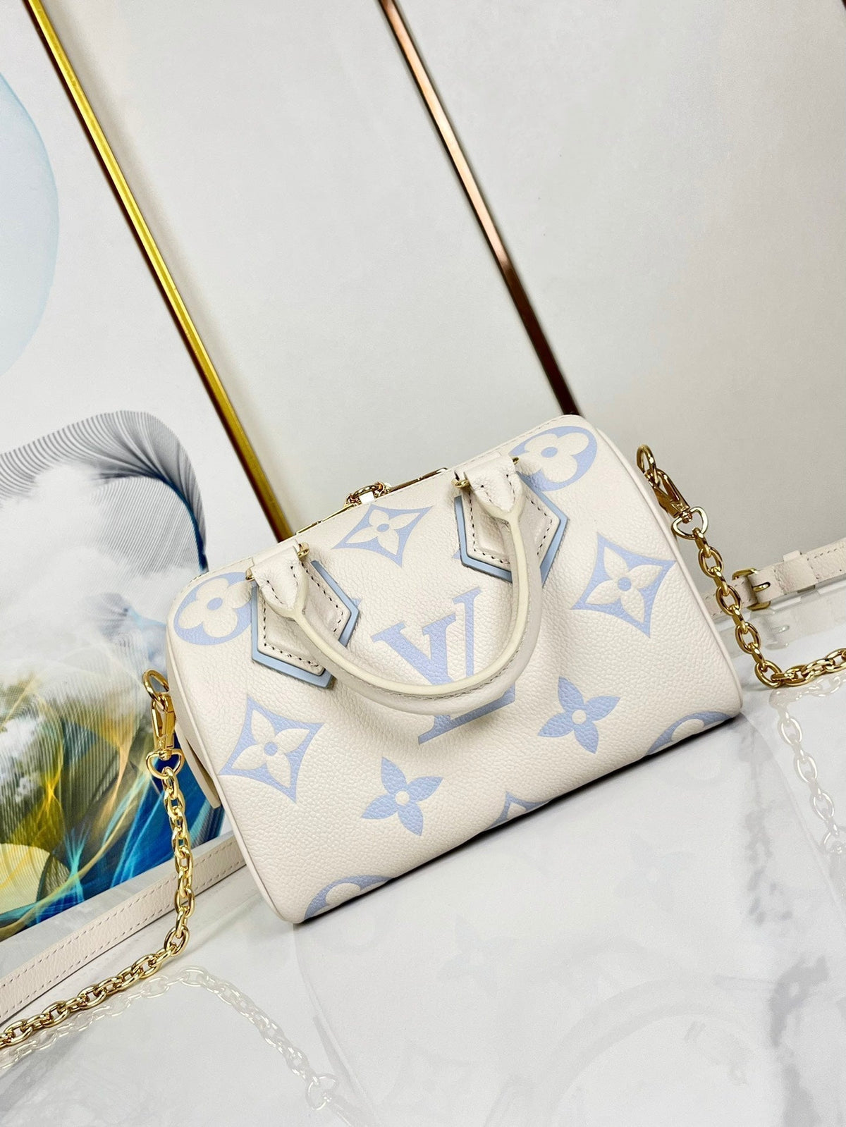 Speedy 20.5 White Blue Monogram Canvas