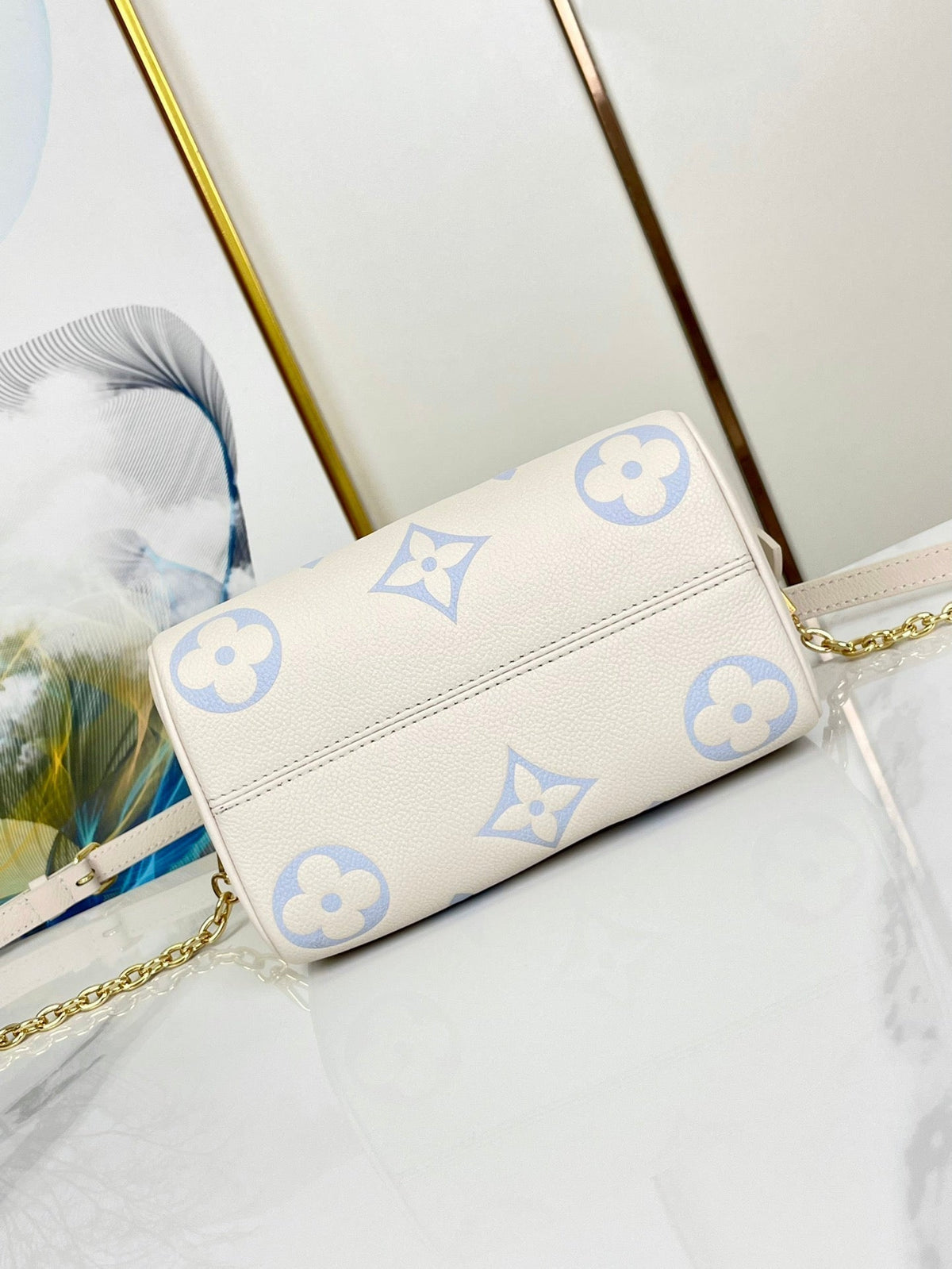 Speedy 20.5 White Blue Monogram Canvas
