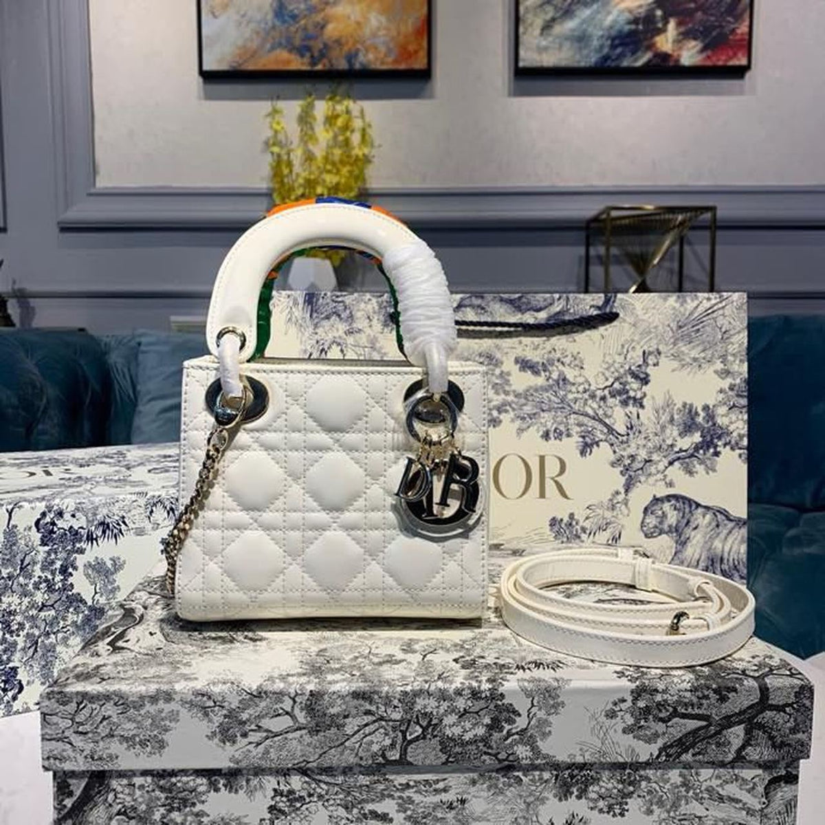 Christian Dior Mini Lady Dior Bag 18cm with Chain Gold Hardware Patent Leather Spring/Summer Collection, White – product…