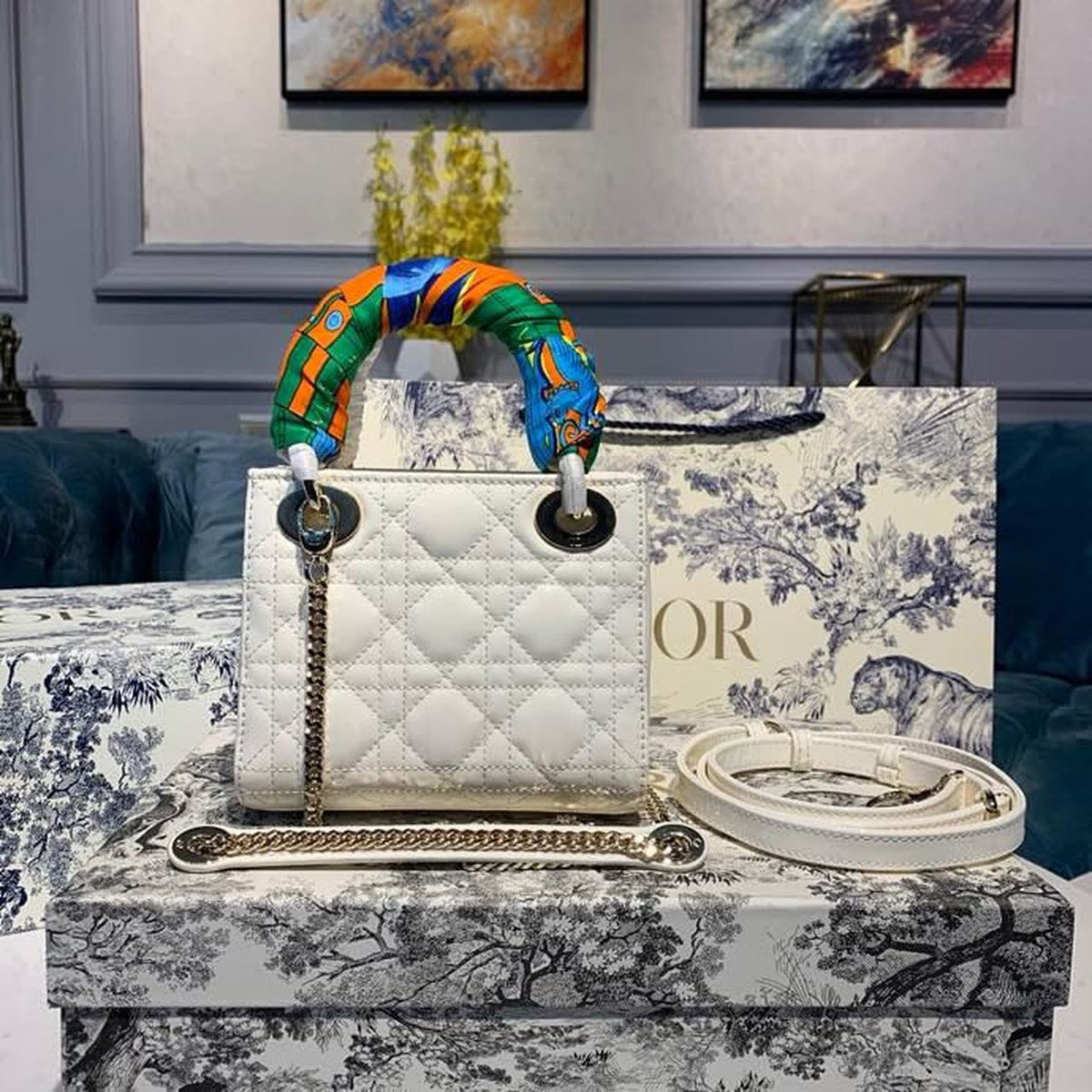 Christian Dior Mini Lady Dior Bag 18cm with Chain Gold Hardware Patent Leather Spring/Summer Collection, White – product…