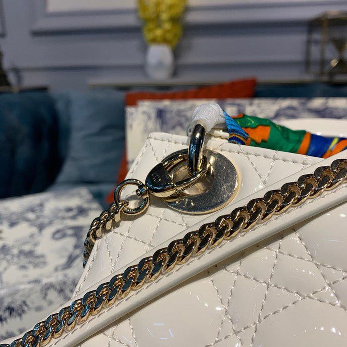 Christian Dior Mini Lady Dior Bag 18cm with Chain Gold Hardware Patent Leather Spring/Summer Collection, White – product…