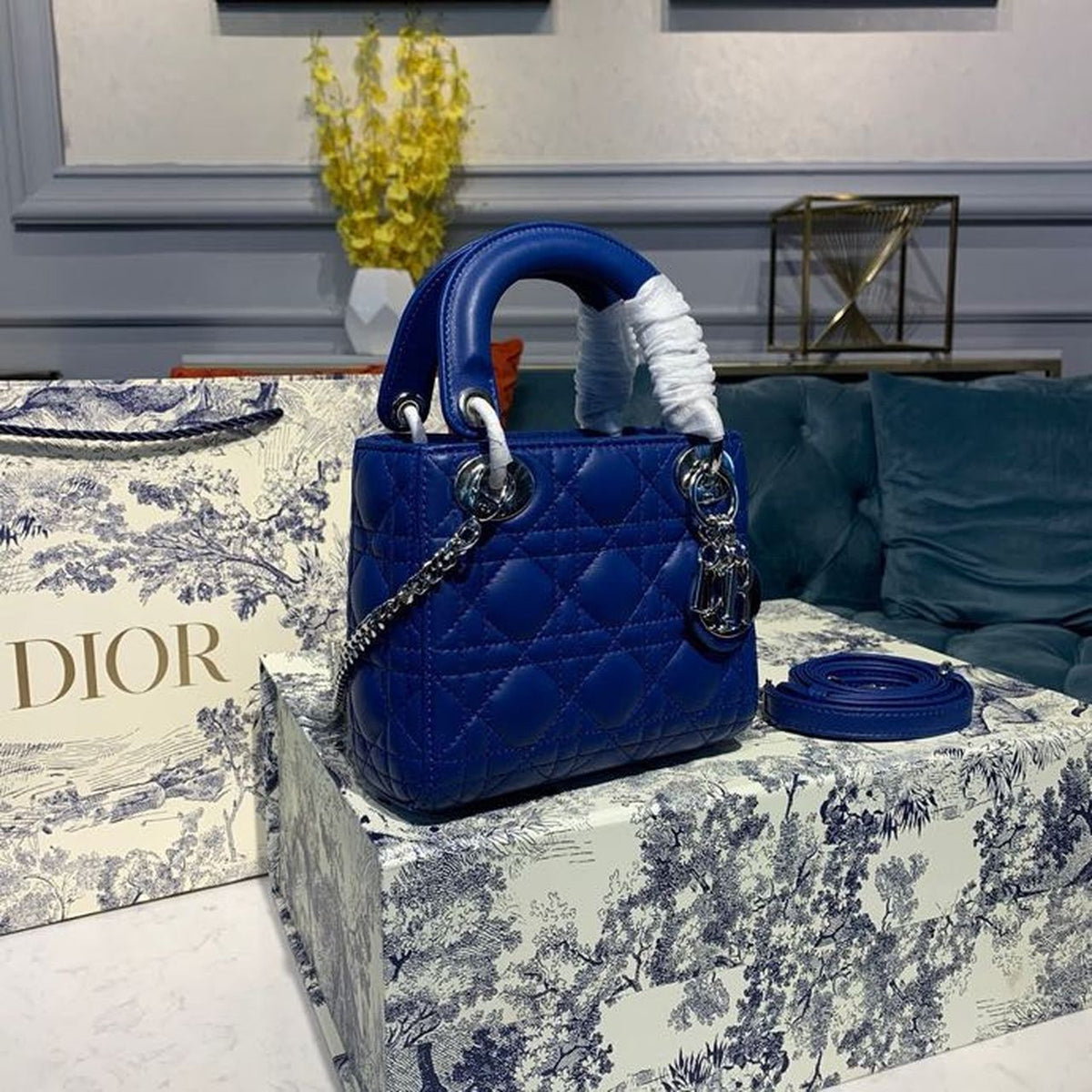 Christian Dior Mini Lady Dior Bag 18cm with Chain Silver Hardware Lambskin Leather Spring/Summer Collection, Electric Blue –…