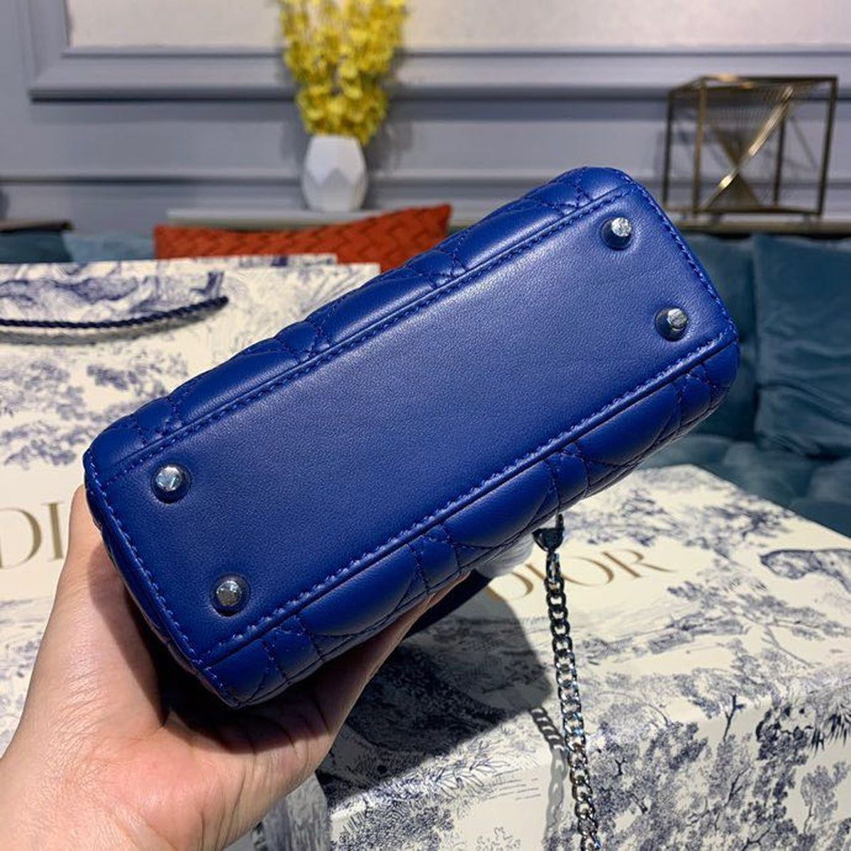Christian Dior Mini Lady Dior Bag 18cm with Chain Silver Hardware Lambskin Leather Spring/Summer Collection, Electric Blue –…