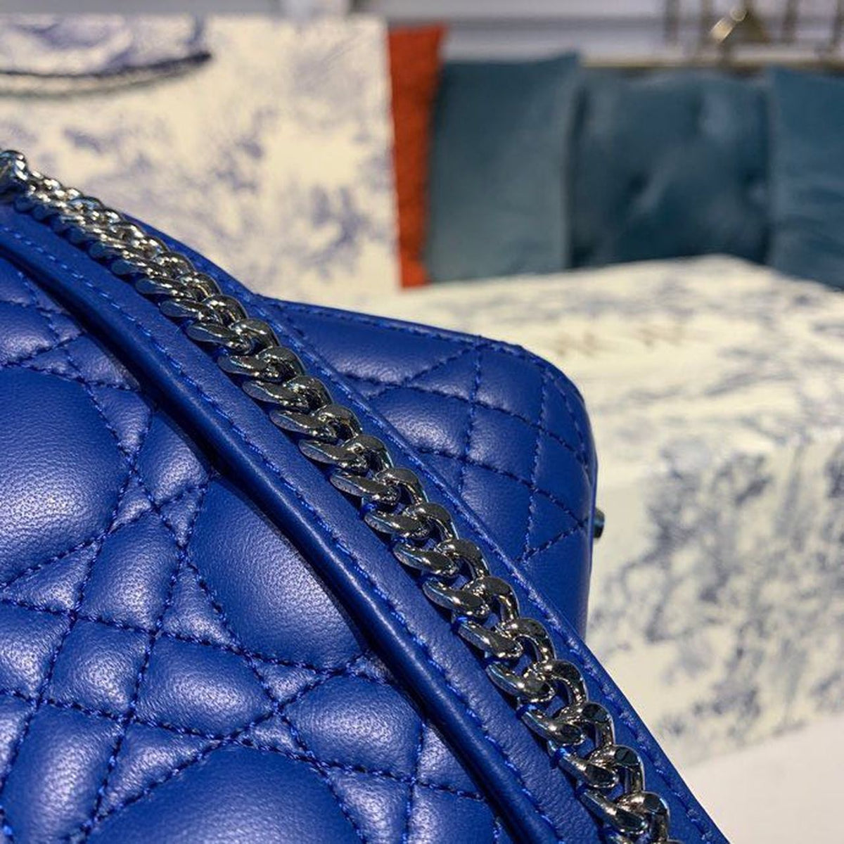 Christian Dior Mini Lady Dior Bag 18cm with Chain Silver Hardware Lambskin Leather Spring/Summer Collection, Electric Blue –…