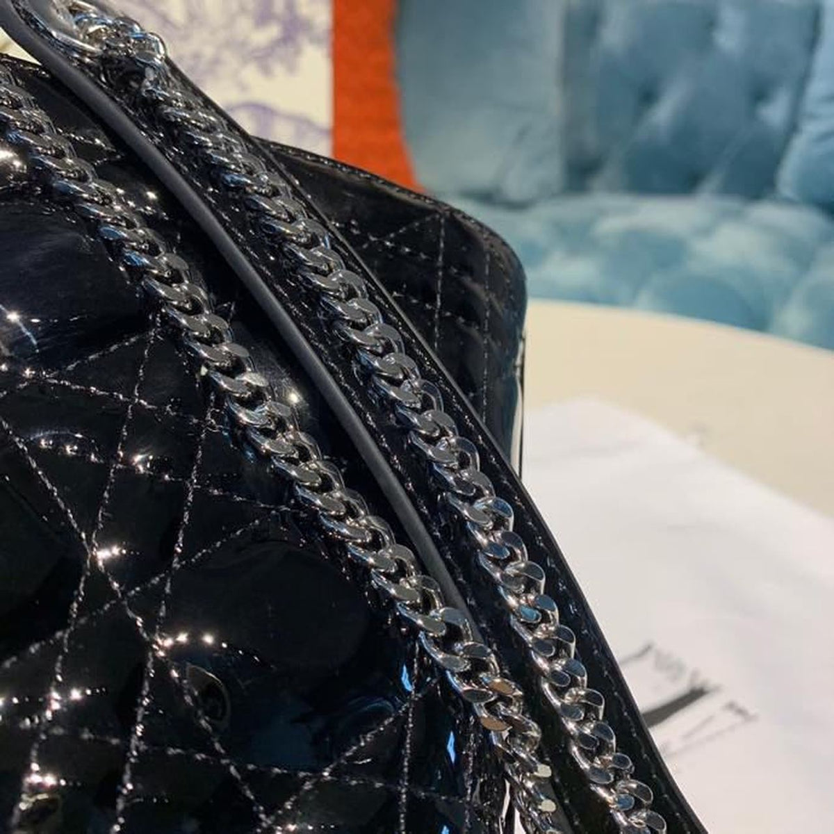 Christian Dior Mini Lady Dior Bag 18cm with Chain Silver Hardware Patent Leather Spring/Summer Collection, Black – product…