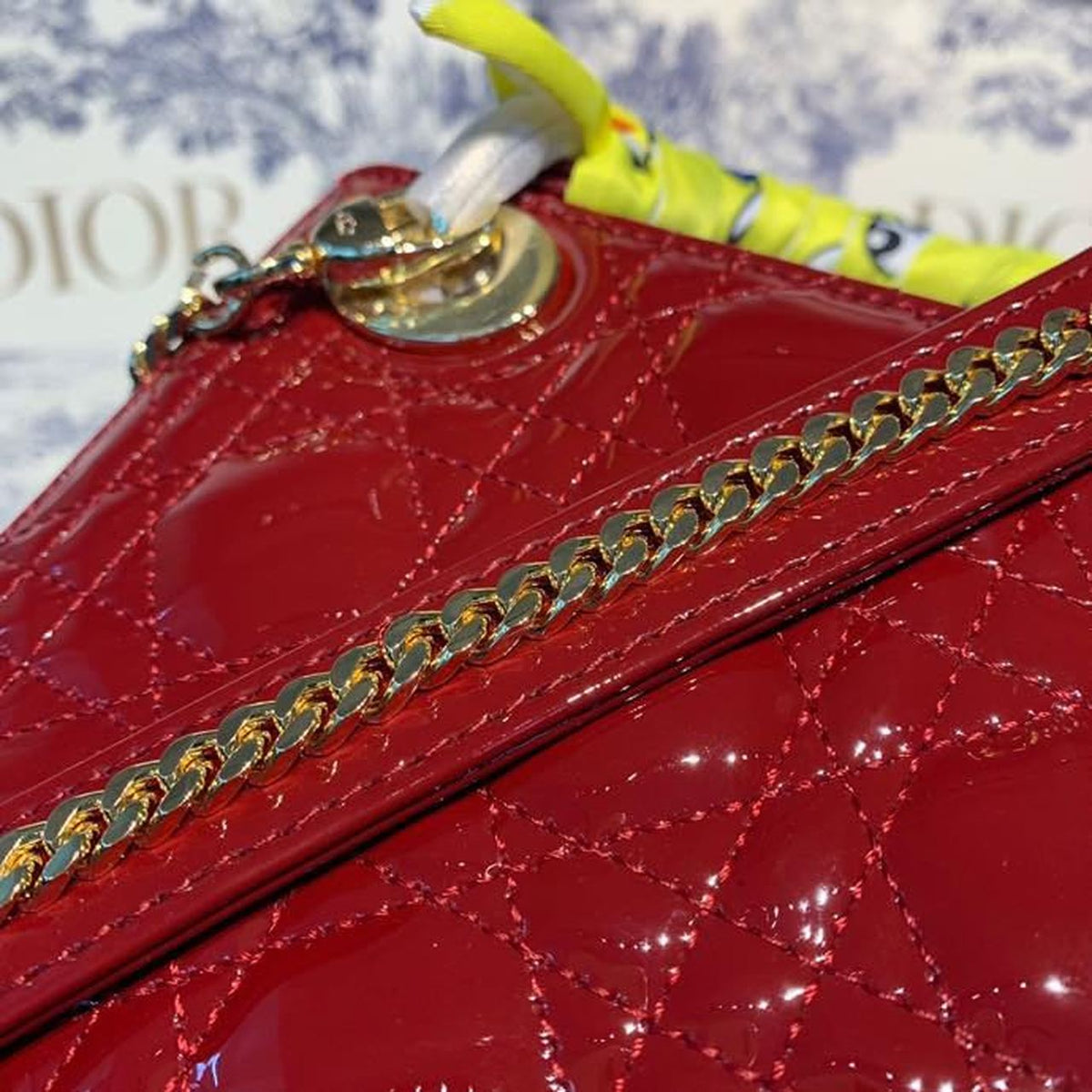 Christian Dior Mini Lady Dior Bag 18cm with Chain Gold Hardware Patent Leather Spring/Summer Collection, Burgundy – product…