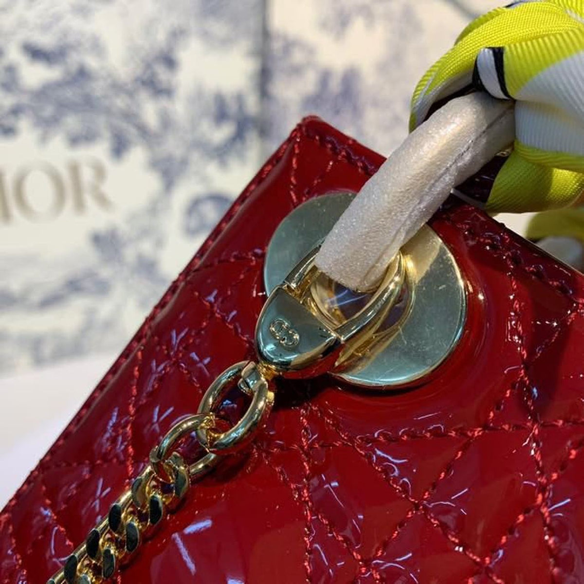 Christian Dior Mini Lady Dior Bag 18cm with Chain Gold Hardware Patent Leather Spring/Summer Collection, Burgundy – product…