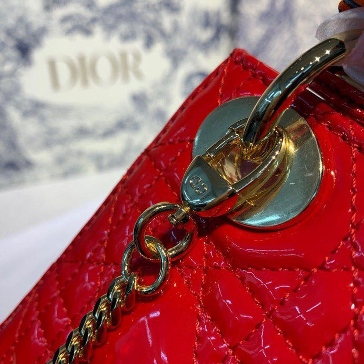 Christian Dior Mini Lady Dior Bag 18cm with Chain Gold Hardware Patent Leather Spring/Summer Collection, Red – product image…