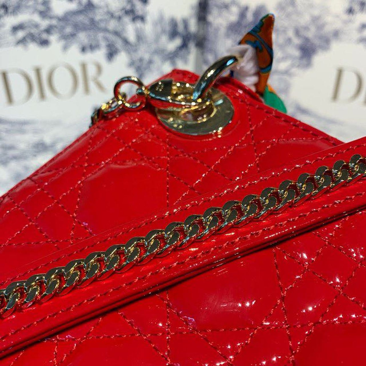Christian Dior Mini Lady Dior Bag 18cm with Chain Gold Hardware Patent Leather Spring/Summer Collection, Red – product image…