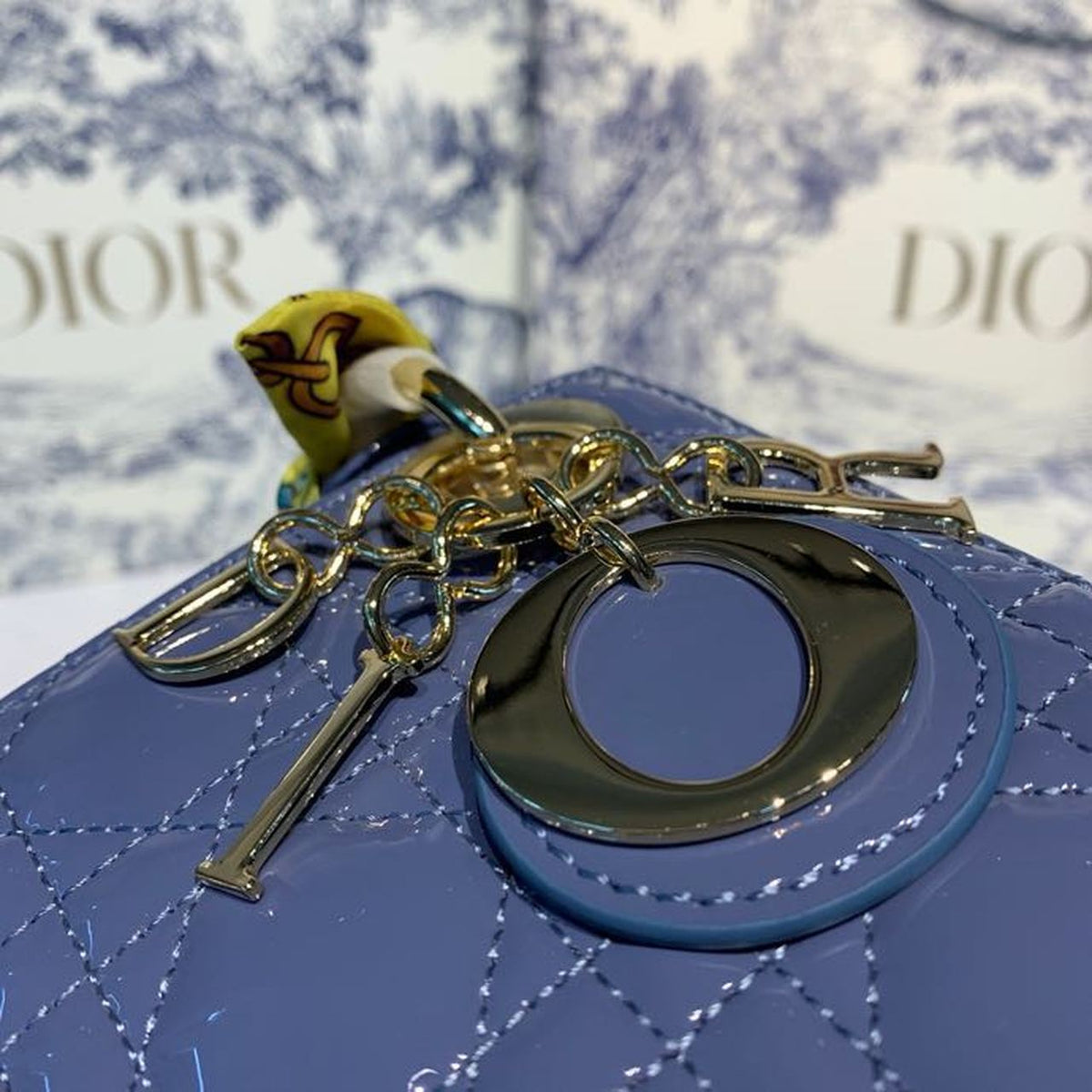Christian Dior Mini Lady Dior Bag 18cm with Chain Silver Hardware Patent Leather Spring/Summer Collection, Deep Blue –…