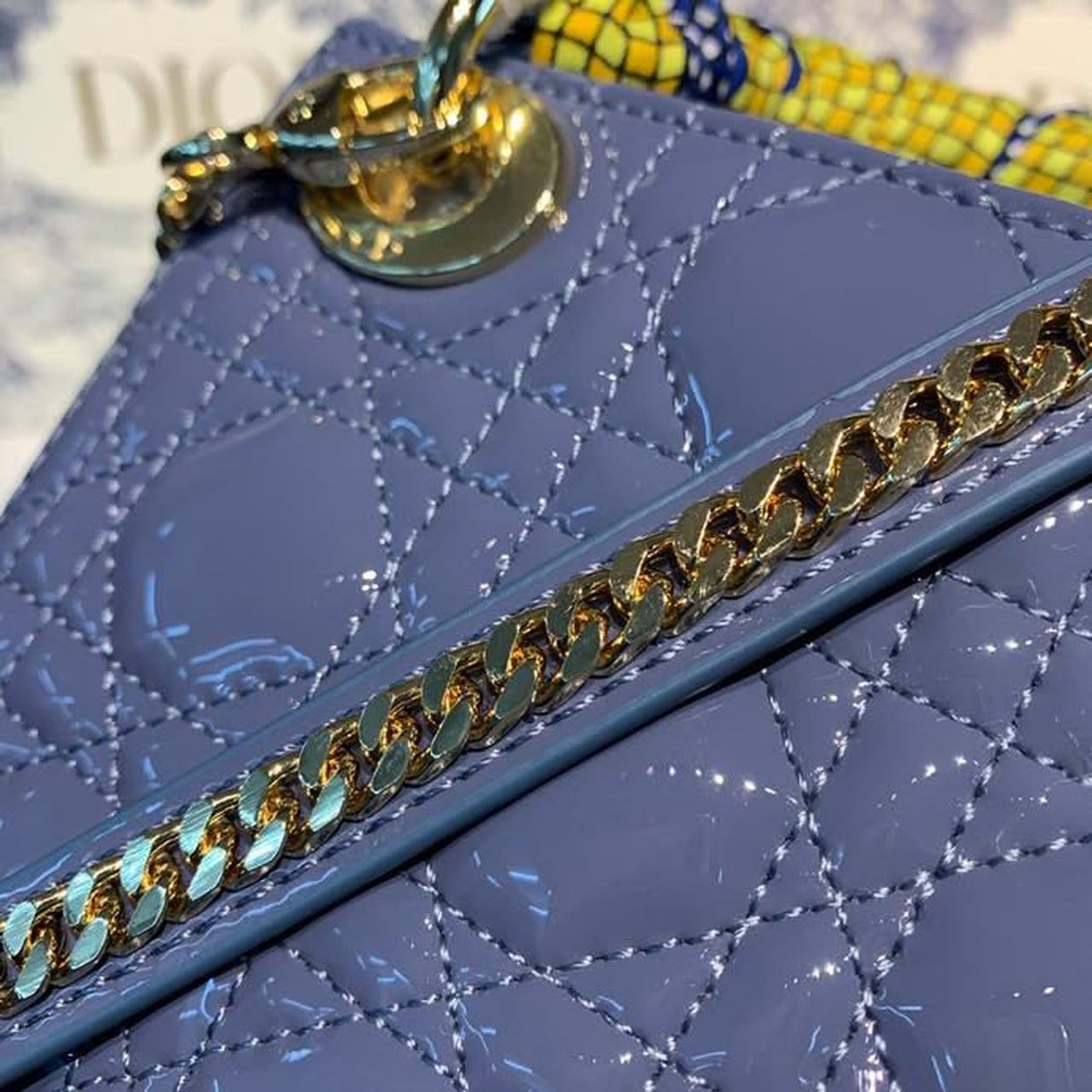 Christian Dior Mini Lady Dior Bag 18cm with Chain Silver Hardware Patent Leather Spring/Summer Collection, Deep Blue –…