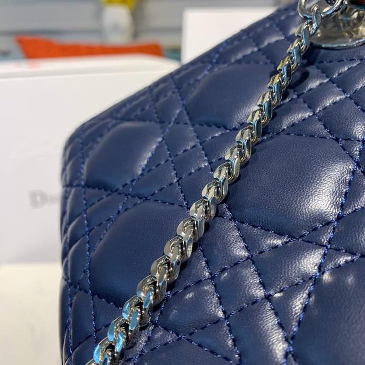 Christian Dior Mini Lady Dior Bag 18cm with Chain Silver Hardware Lambskin Leather Spring/Summer Collection, Navy Blue –…