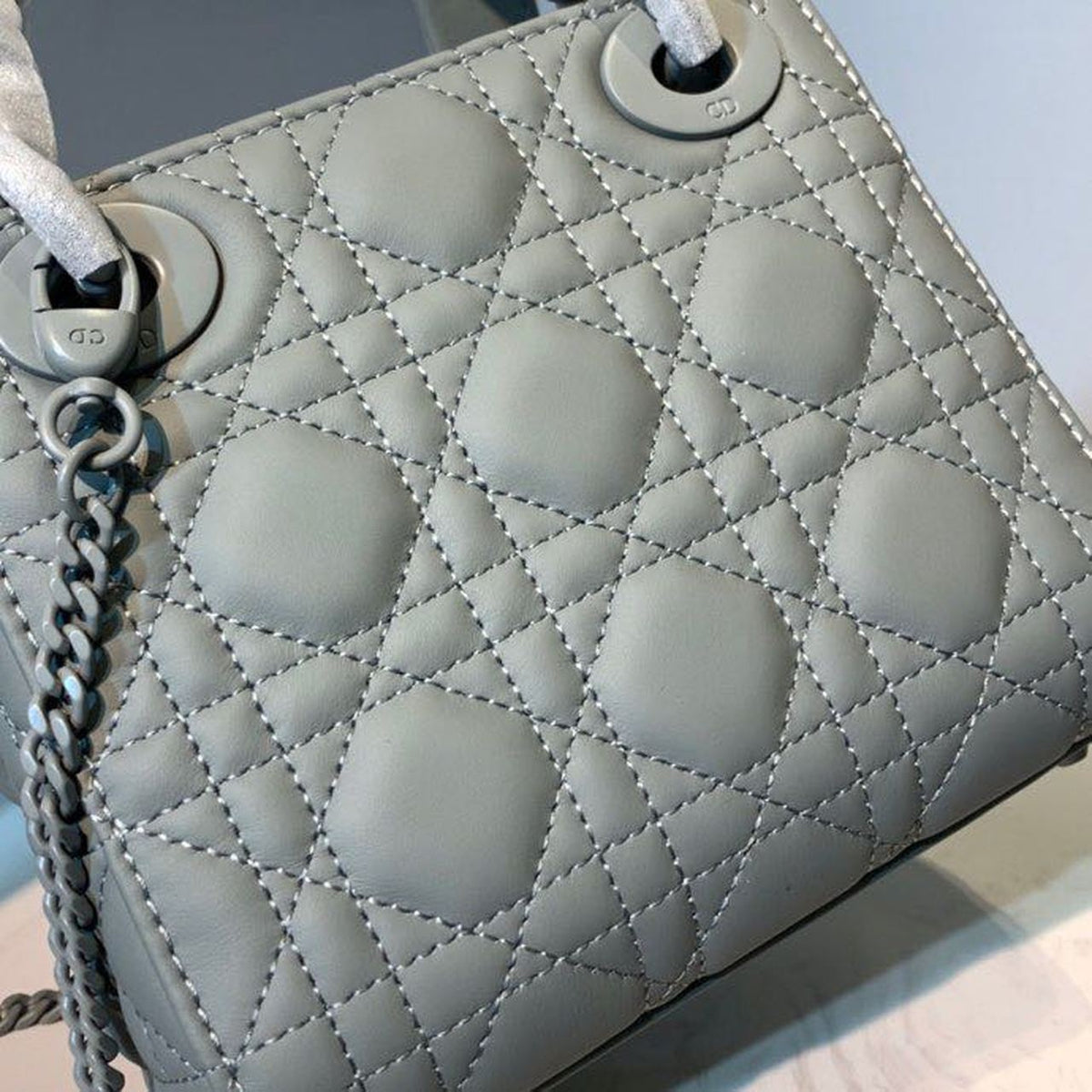 Christian Dior Mini Lady Dior Bag 18cm with Chain Matte Hardware Lambskin Leather Spring/Summer Collection, Pewter Blue –…