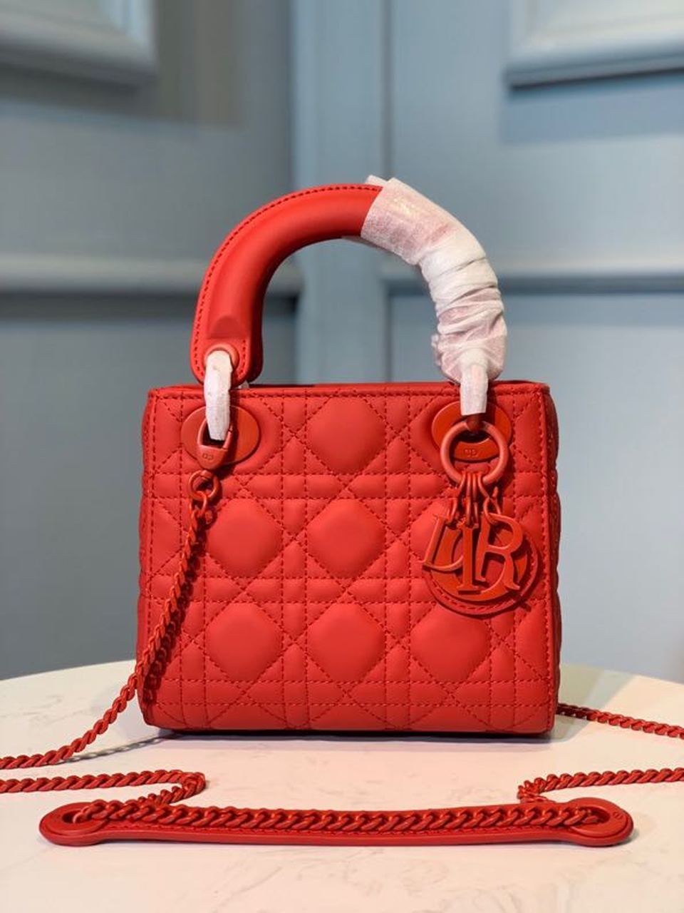 Christian Dior Mini Lady Dior Bag 18cm with Chain Matte Hardware Lambskin Leather Spring/Summer Collection, Red – product…