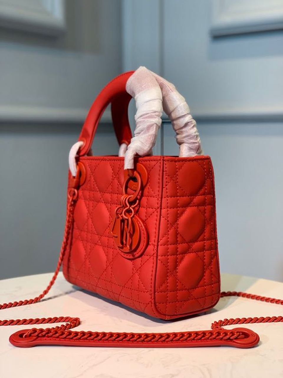 Christian Dior Mini Lady Dior Bag 18cm with Chain Matte Hardware Lambskin Leather Spring/Summer Collection, Red – product…