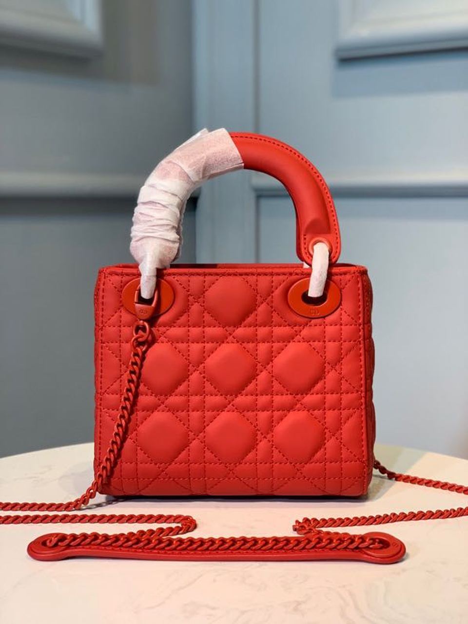 Christian Dior Mini Lady Dior Bag 18cm with Chain Matte Hardware Lambskin Leather Spring/Summer Collection, Red – product…