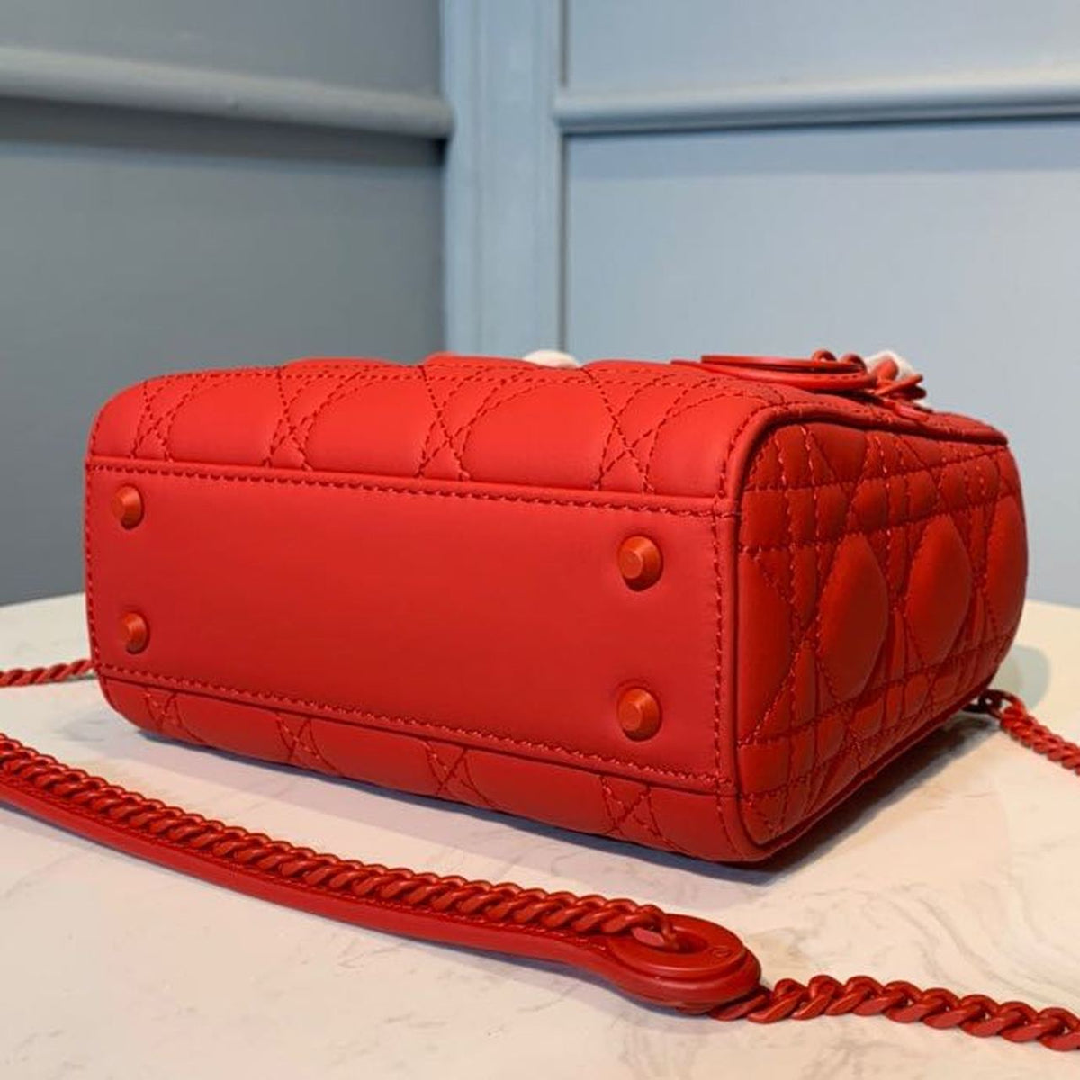 Christian Dior Mini Lady Dior Bag 18cm with Chain Matte Hardware Lambskin Leather Spring/Summer Collection, Red – product…