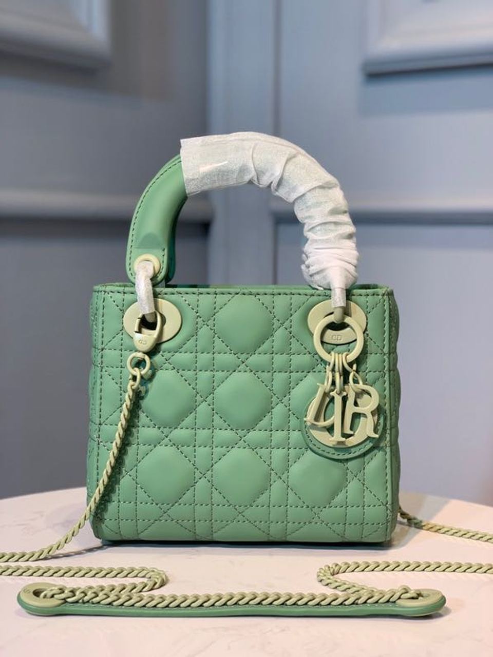 Christian Dior Mini Lady Dior Bag 18cm with Chain Matte Hardware Lambskin Leather Spring/Summer Collection, Spring Green –…