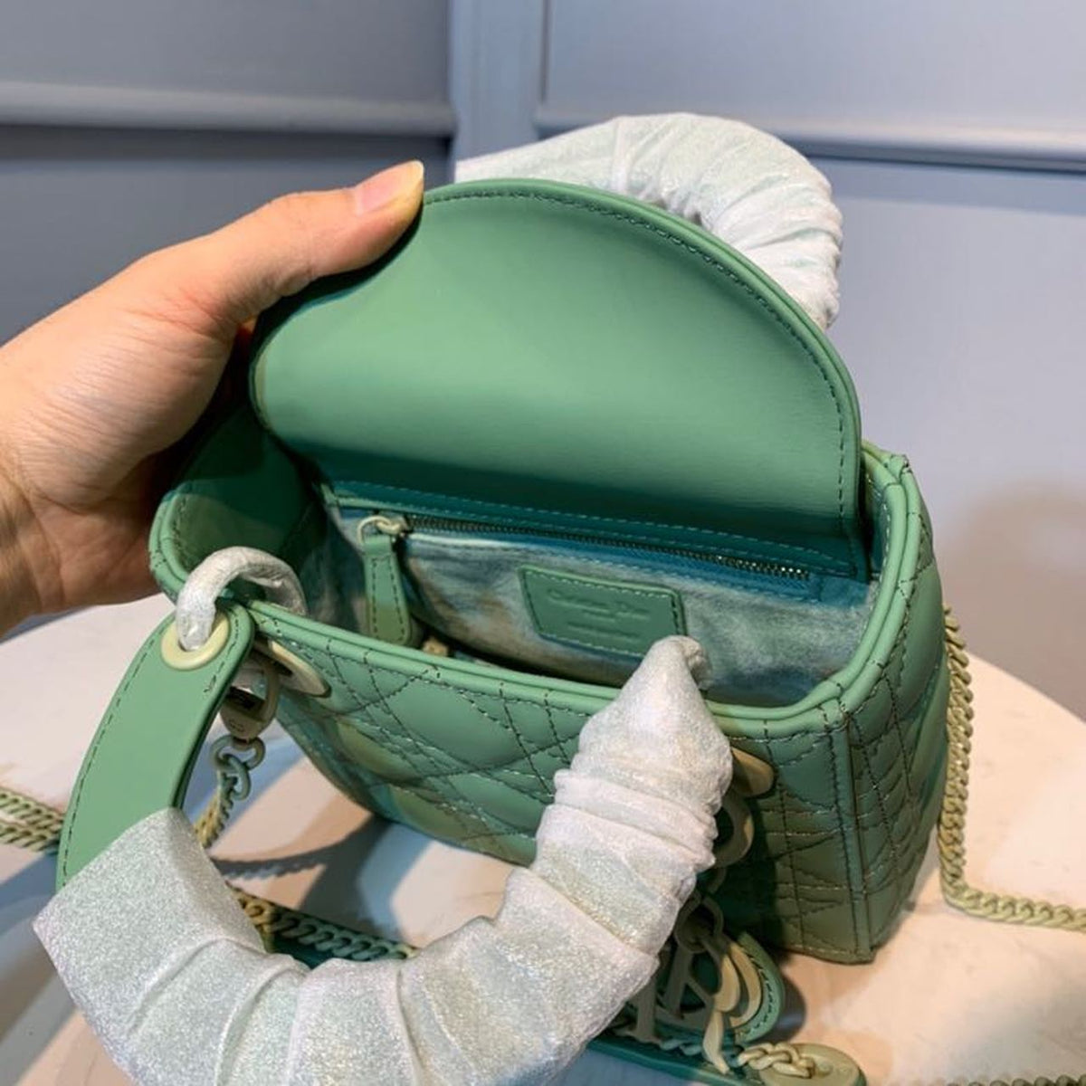 Christian Dior Mini Lady Dior Bag 18cm with Chain Matte Hardware Lambskin Leather Spring/Summer Collection, Spring Green –…