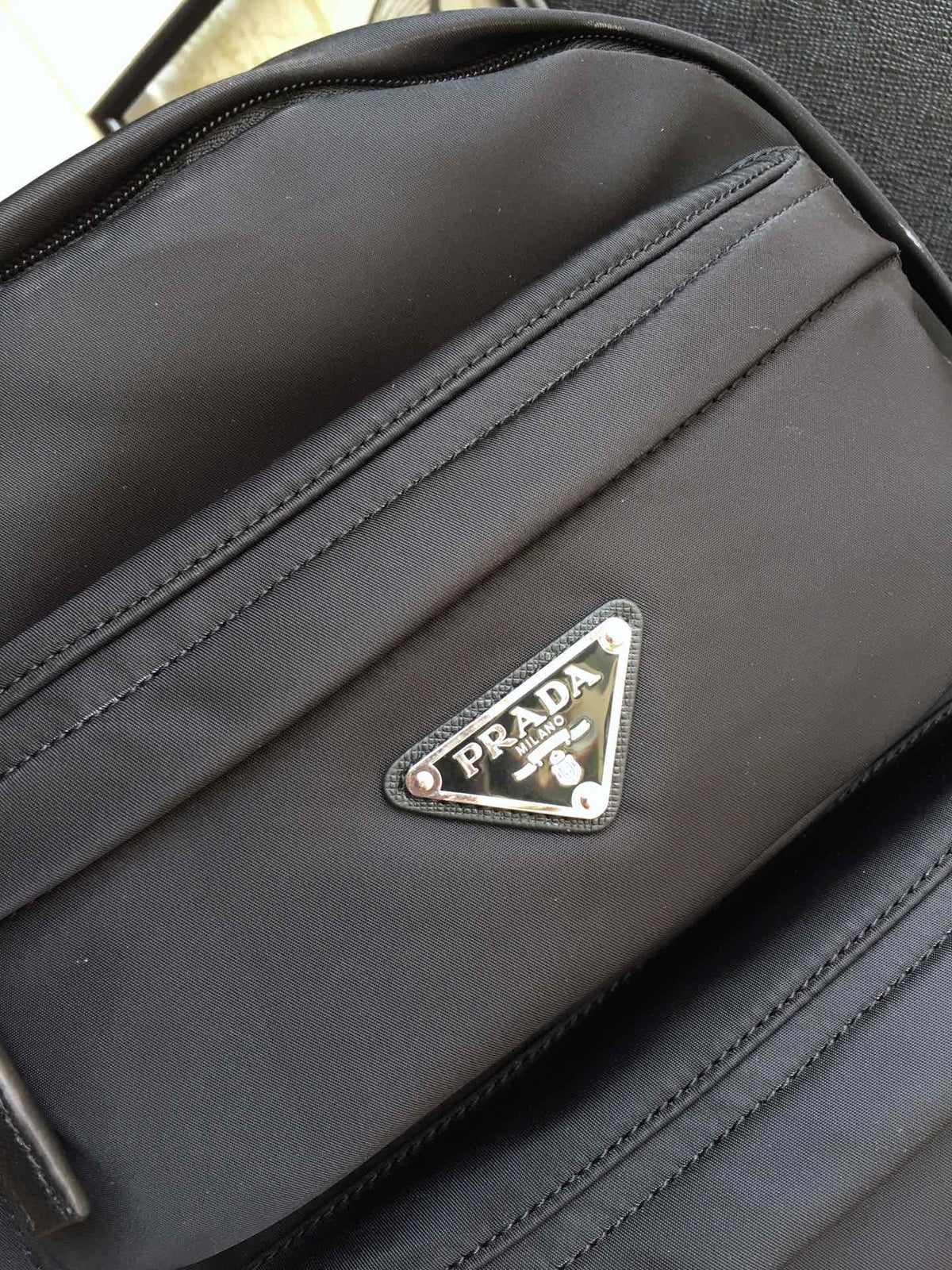 Triangle Logo Backpack 40 in Black Re-nylon