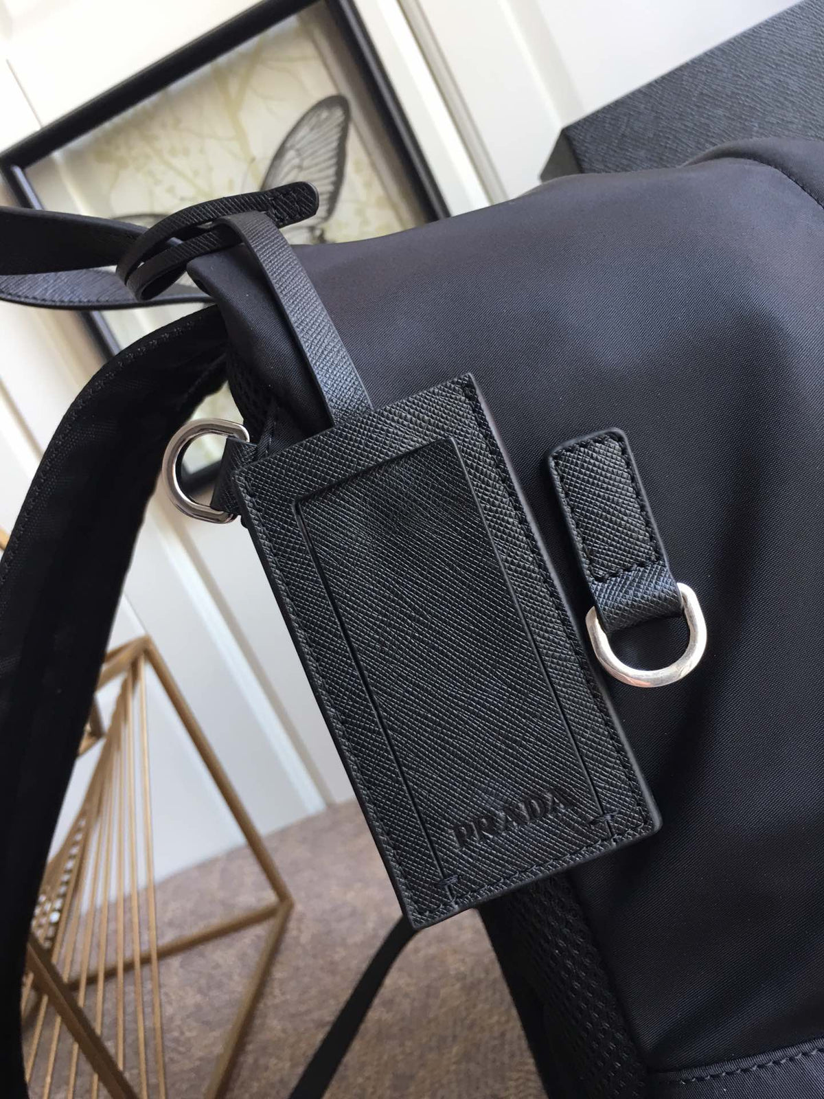 Triangle Logo Backpack 40 in Black Re-nylon
