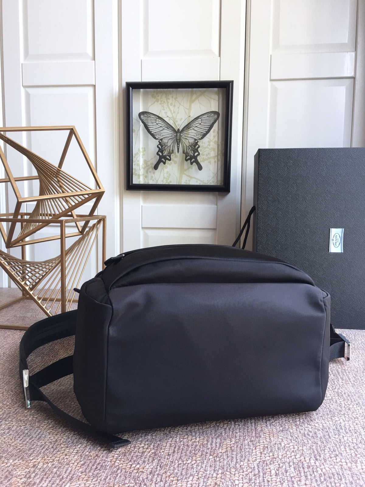 Triangle Logo Backpack 40 in Black Re-nylon