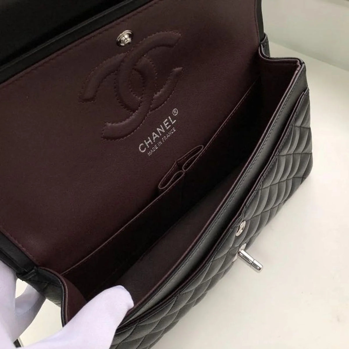 Chanel Classic Flap Bag 25cm Lambskin Leather Silver Hardware Black