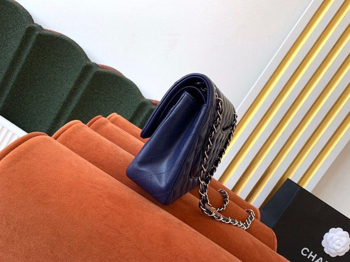Chanel Classic Flap Bag Silver Hardware Lambskin Leather Spring/Summer Collection Navy Blue – product image 5