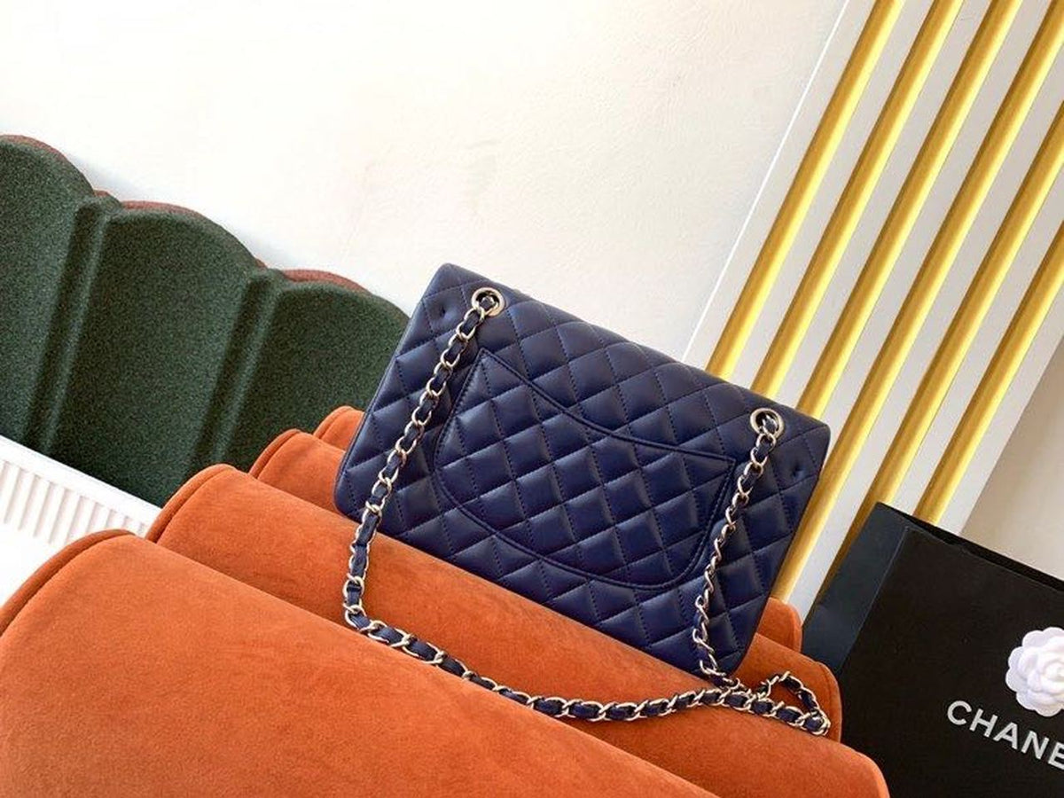 Chanel Classic Flap Bag Silver Hardware Lambskin Leather Spring/Summer Collection Navy Blue – product image 7