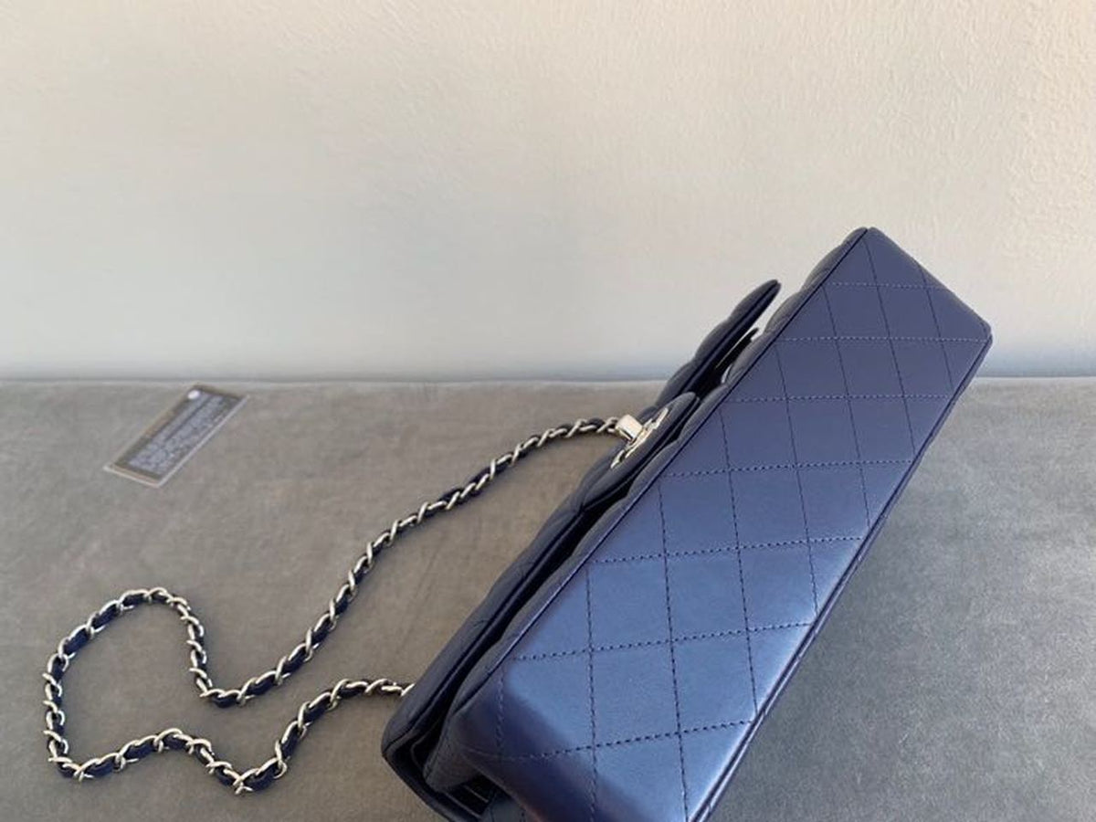 Chanel Classic Flap Bag Silver Hardware Lambskin Leather Spring/Summer Collection Navy Blue – product image 3