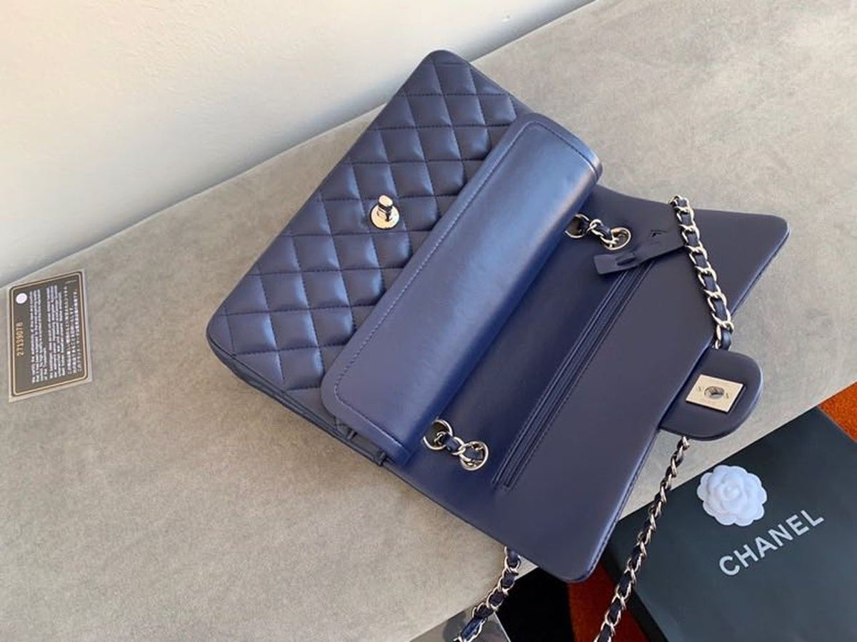 Chanel Classic Flap Bag Silver Hardware Lambskin Leather Spring/Summer Collection Navy Blue – product image 6