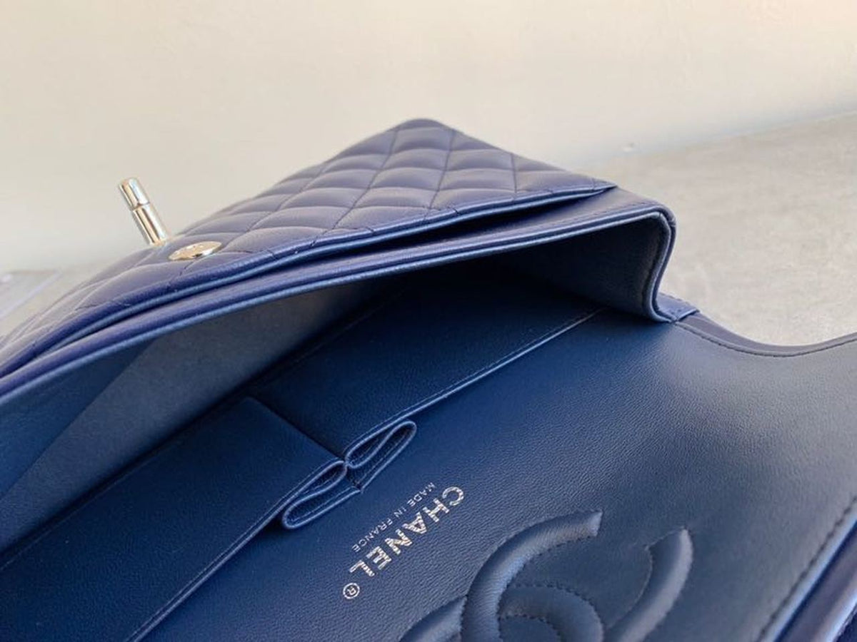 Chanel Classic Flap Bag Silver Hardware Lambskin Leather Spring/Summer Collection Navy Blue – product image 4
