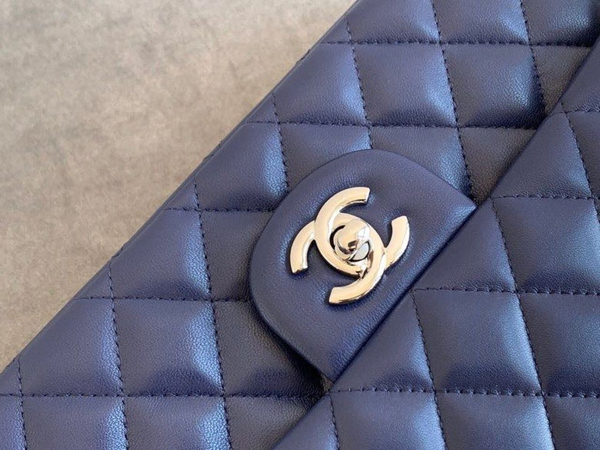 Chanel Classic Flap Bag Silver Hardware Lambskin Leather Spring/Summer Collection Navy Blue – product image 9